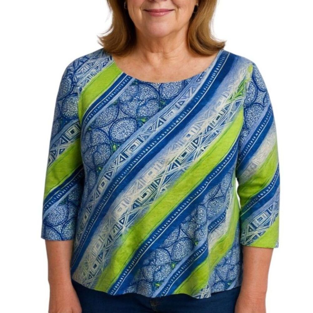 Chico’s Women’s Geo Stripe Print 3/4 Sleeve Top | Size 1 (Medium)